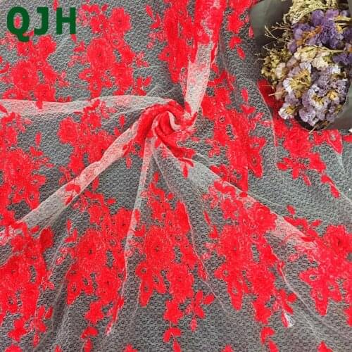 High Quality Swiss Voile Lace embroidery fabric 5yards Red line Fashionable womens dress exquisite embroidered cloth YX605