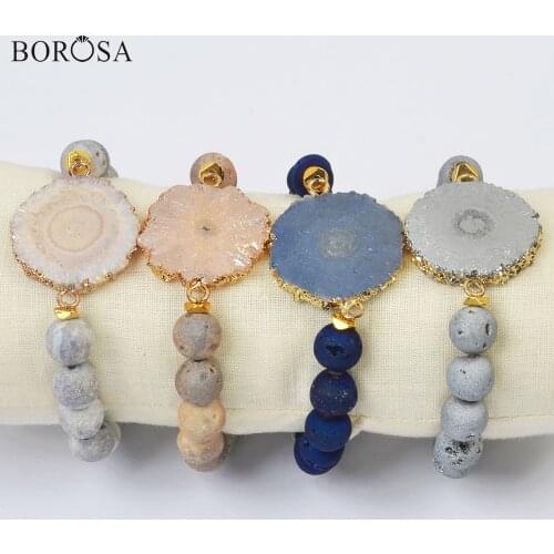 BOROSA Natural Solar Quartz Charm Bracelets for Women Gold Titanium Agates Druzy Beaded Bracelets Friendship Bracelet G2005