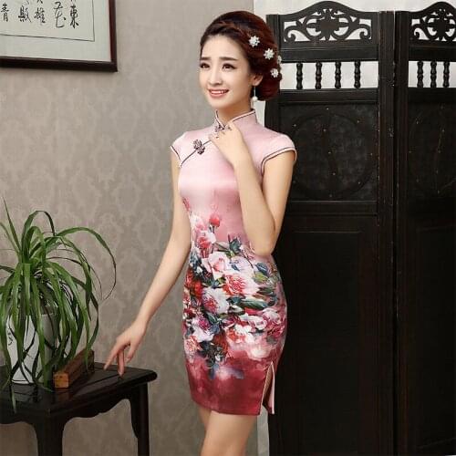 New Short Summer Women Sexy Cheongsam Female Evening Party Dress Cosplay Short Satin Qipao Vintage Chinese Traditional Dress 18