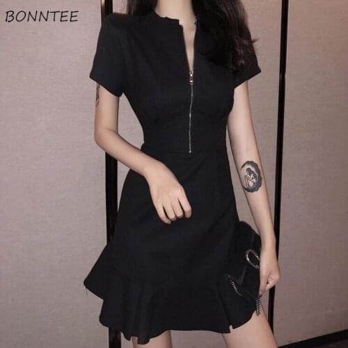 3 Colors Solid Dresses Women Ruffles Korean Style Chic Trendy Popular Elegant Leisure Ulzzang Club Bar Vestido Feminino Summer