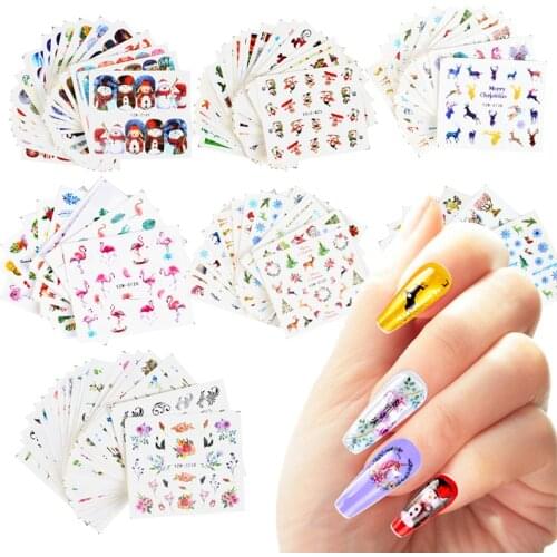 1 Set Colorful Winter Christmas Slider Nail Decals Nail Art Sticker DIY Water Tattoo Manicure Wraps Accessory