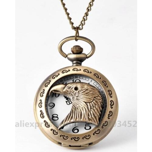100pcs/lot Hollow Out Eagle Head Design Clock Unique Decoration Watch Hang Up Quartz Watch Rose Gold Necklace Watch Stock