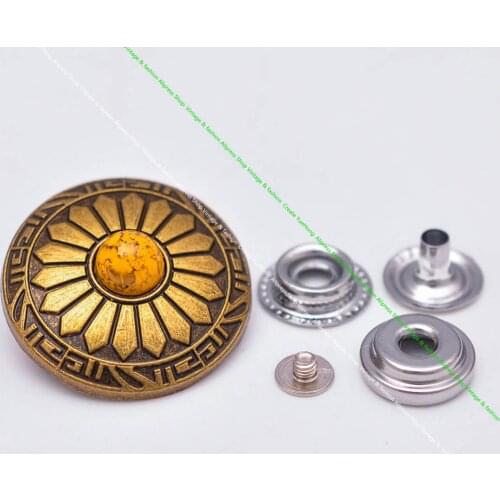 10X Brass Plated Sun Flower YEllow DIY Leathercraft Hardware Concho 201 Snap Button Set Garment Wallet Luggage Bag Connector