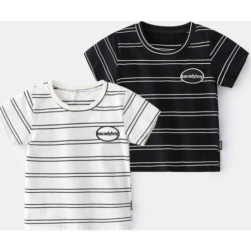 2021 Baby Boys Girls T-shirt Summer Cotton Boys Tee Stripe Black White Letter Kids Children Tshirt Tops Casual Children Clothing