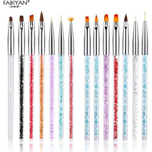 7pcs/set Nail Art Brush Painting Drawing Pen Builder Fan Flat Gradient Line Round Acrylic Gel Crystal Tips Design Manicure Tools