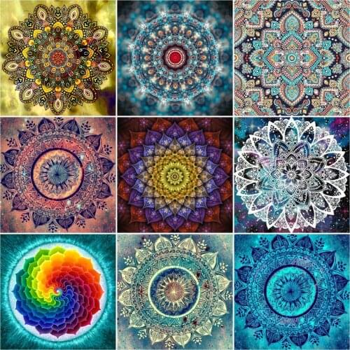 AZQSD Full Square Diamond Art Painting Mandala Cross Stitch Diamond Embroidery Flower Mosaic Rhinestones Needlework Home Decor