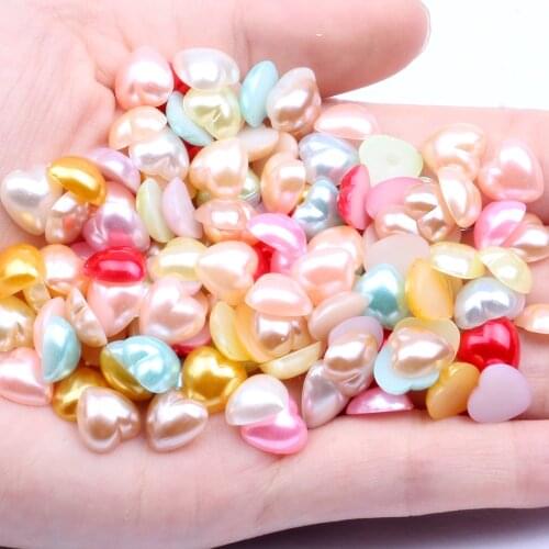 Mixed Colors Imitation Pearl 3mm-15mm Half Round Flatback Heart Shape Beads for Scrapbook Wedding Cards