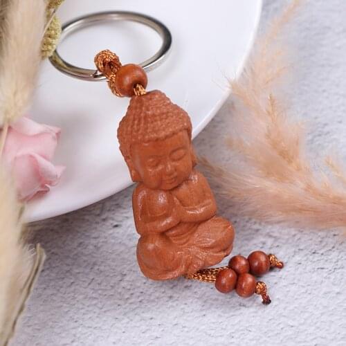 Buddha Pendant Key Ring Mahogany Three-dimensional Engraving Key Chain Jewelry Making For Diy Car Accessories