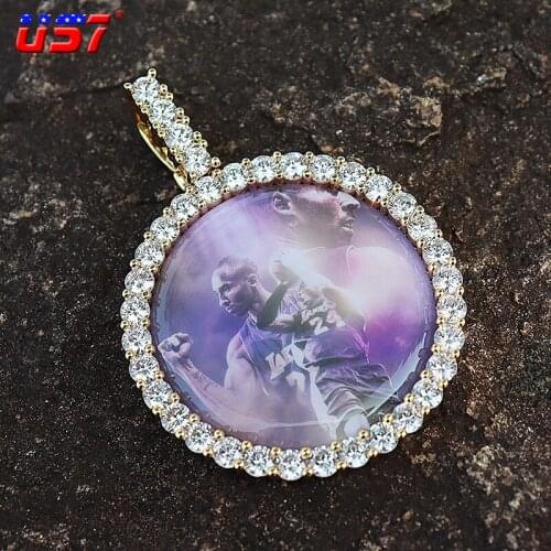 US7 New Custom Photo Pendant Solid Back 4mm Width Stones Side Hip Hop Jewelry Personalized Cubic Zircon Chains Gift