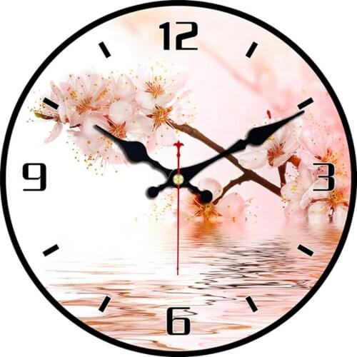 WONZOM Pink Plum Blossom Flower Modern Style Wooden Cardboard Clock,Round Wall Clock for Home Decor Living Room No Ticking Sound