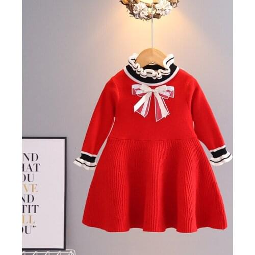 Infant Dress kids winter sweater dresses for girls autumn Bowknot Knitted Baby girls clothes Toddler girl birthday party Dress