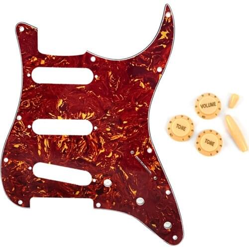 FLEOR Set of 11 Hole ST SSS Electric Guitar Pickguard Scratch Plate with 2T1V Volume Tone Guitar Knobs Switch Tips
