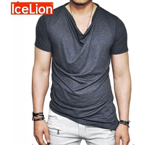 IceLion 2021 Heap Collar T Shirt Men Fashion Solid T-shirt Hip Hop Streetwear Mens Summer Casual Short Sleeve Fitness Tshirt