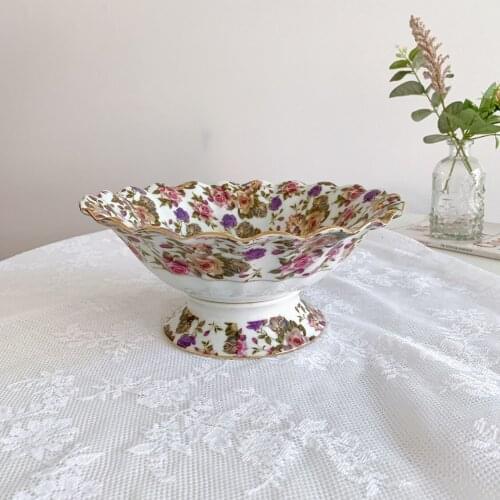 Retro style flower high foot ceramic fruit basin fruit basket fruit Basin