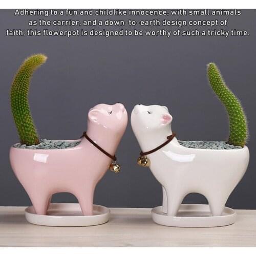 Ceramic Flowerpot Creative Lovely Cat Tail Succulent Cactus Vase Plant Pot Succulent Garden Pots Home Decoration Ornament Gifts