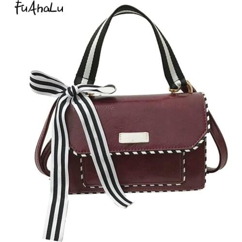 FuAhaLu leather handbags women bags designer Messenger bag shoulder simple fashion portable small flap bag bow accessories