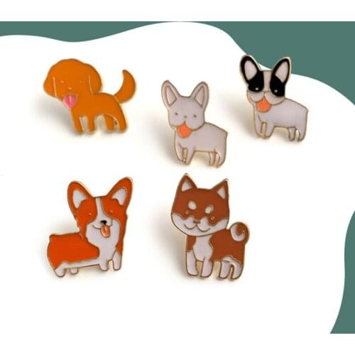 Cute Lovely Dog Brooch Enamel Glaze Brooches Cartoon Collar Pin Sweet Dripping Oil Schoolgirl Schoolbag Badge Jeans Clothes Pins