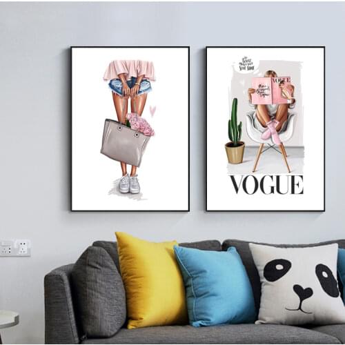 Fashion Girl Nordic Posters And Prints Wall Art Canvas Painting Wall pictures for living Room canvas art oil painting