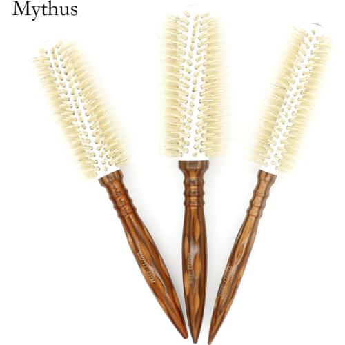 Mythus 3 Size Salon Hair Curls Brush Antistatic Wooden Hair Round Brush For Hairdressing Nylon And Bamboo Fibre Barber Brushes