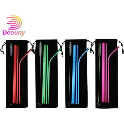 DEOUNY Color 304 Stainless Steel Cocktail Tubes Set Straw Curved Juice Drink Tube Creative Rod With Brush Short Bar Accessories