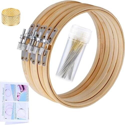 KAOBUY 6PCS Cross Embroidery Hoop Set, Cross Stitch Circle, Embroidery Circle With 3 Sizes Sewing Needles, Thimble