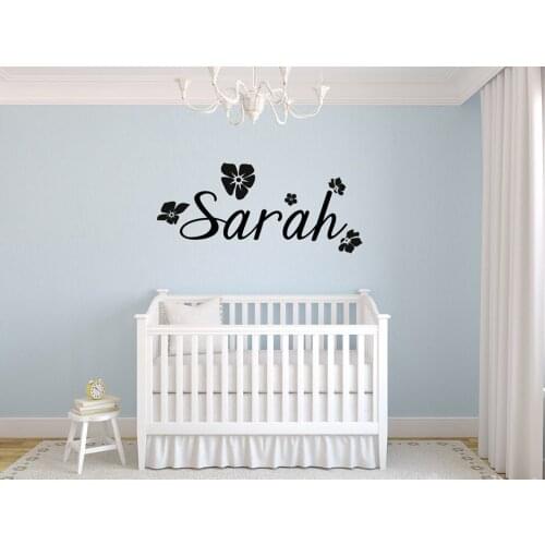 Floral Name Girls Room Vinyl Wall Decal, Personalized Custom Any Name Wall Stickers for Kids Rooms Nursery Decor Mural A920