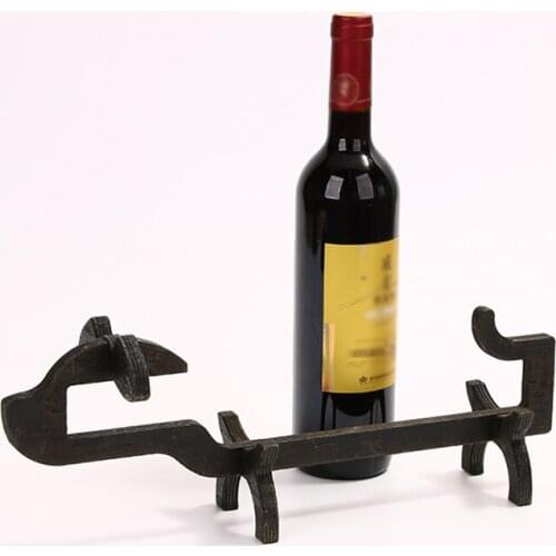 Tabletop Wood Wine Bottle Holder Dinning Table Decoration Single Wine Storage Stand for Kitchen Home Bar, Black, Brown