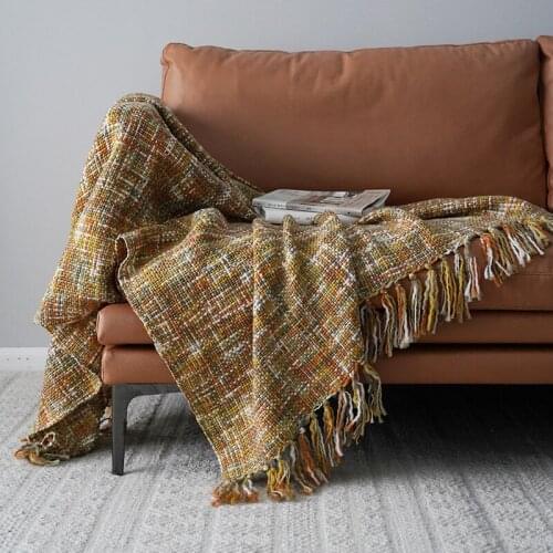 The New Bohemian Style Knitting Carpet Sofa decoration blanket package mail towel bed blanket blanket yellow Shag yarn