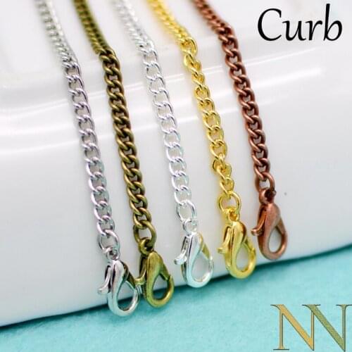 50 pcs - 18 & 24 Inch Curb Chain Necklace, Chunky Curb Necklace Chain Bulk Wholesale - Silver Plated/Gold/Brozne/Copper/Rhodium