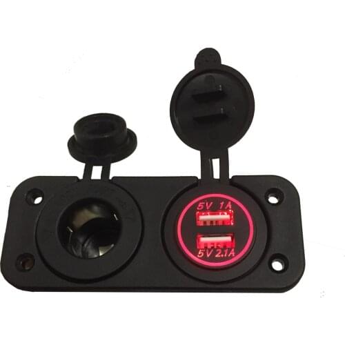 DC 12V - 24V Cigarette Lighter + Dual USB Power Socket Panel 2.1A/1A USB Charger For Car Boat Motorcycle Green Blue Red Yellow