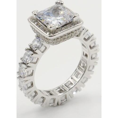 Size 5-12 Drop Shipping High Quality Stunning Luxury Jewelry 925 Sterling Silver Princess Cut White 5A Cubic Zirconia Ring Gift