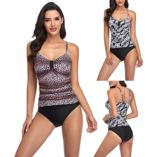 Sexy Two Piece Swimwear Women Leopard Tankini Set 2021 Summer Vintage Monokini High Waist Swimsuit Push Up Beach Bathing Suit