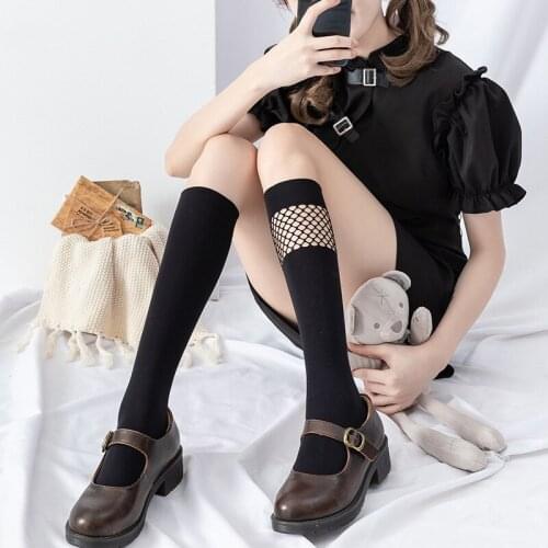 Mesh velvet calf socks one-piece stitching socks cool jk dark black ins black personality tube socks