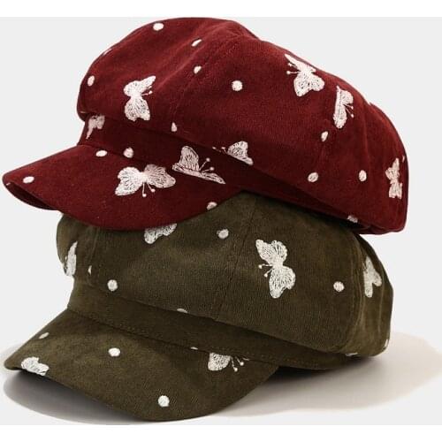 Spring Autumn Octagonal Hat For Women Fashion Butterfly Embroidery Newsboy Cap Ladies Beret Hat Streetwear Painter Cap Female