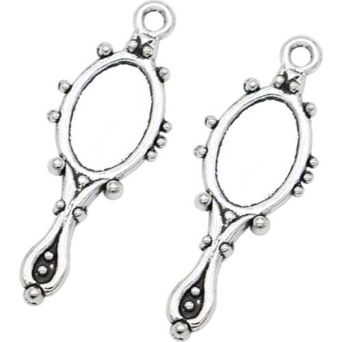 Tibetan Silver Plated Flower Mirror Charms Pendants for Jewelry Making DIY Handmade Craft 27x10mm
