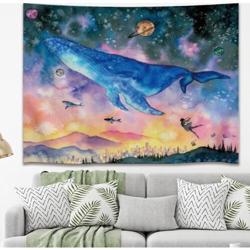 Dream whale printing hanging cloth Bedroom decoration tapestry net red live background cloth living room decoration cloth