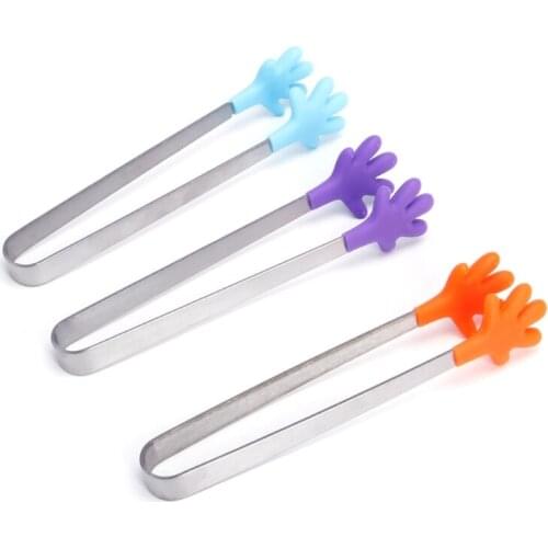 VFGTERTE 1PC Stainless Steel BBQ Clip Clamp with Cute Silicone Palm-shape Claw Sugar Tong Food Clip Kitchen Camping BBQ Tools