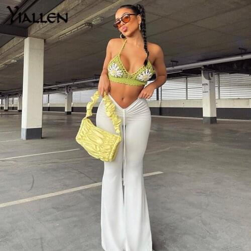 Yiallen Summer Sexy Party Club Pants Womens 2021 New Solid Drawstring Slim Flared Pants Female Casual Fashion Streetwears Hot