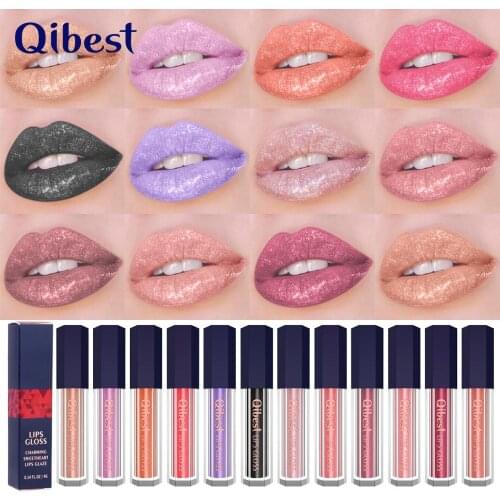 Qibest mirror lip gloss pink orange red nude shiny pigment 12 colors waterproof long lasting bright shimmer lip tint QB045