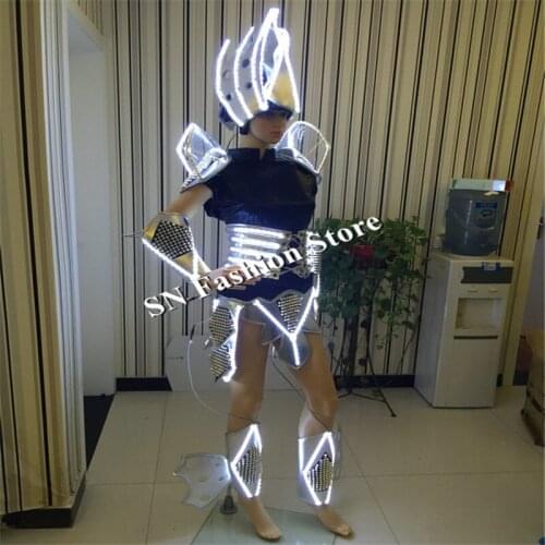 MD19 Women mens ballroom dance Unisex robot LED costumes dj disco stage singer show clothes with helmet LED shoulder vest party