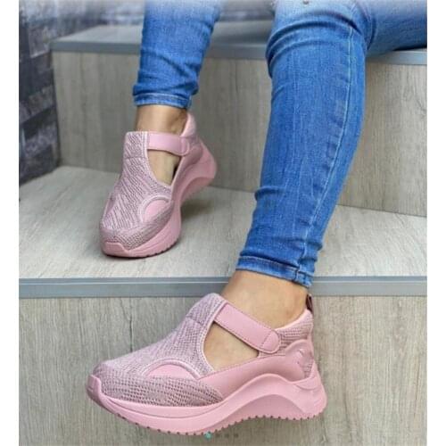 Womens Sneakers 2021 Autumn Fashion Hollow Woman Shoes Plus Size Outdoor Running Vulcanized Shoes Solid Buckle Women Wedges