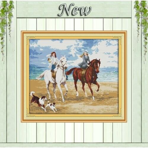 The horse riding women,pattern print on fabric DMC 14CT 11CT Cross Stitch kits,full with to embroider needlework Sets,Home Decor