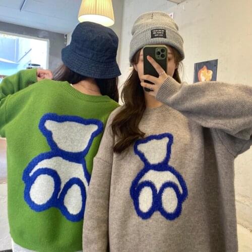 2021 New Long Sleeve Knit Top Cartoon Knitted Sweater Women O Neck Casual Japan Korean Style Pullovers Sweater Patchwork