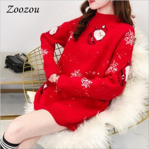 Winter Christmas Women Sweater Santa Printing O Neck Pullovers Long Sleeve Casual Ladies Xmas Sweater Loose Big Size Knitted Top