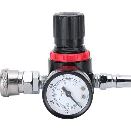 1/4" Air Pressure Regulator Gauge Regulating Valve Compressor For Spray Gun Air Adjusting Valve Regulator With Glass Gauge Black