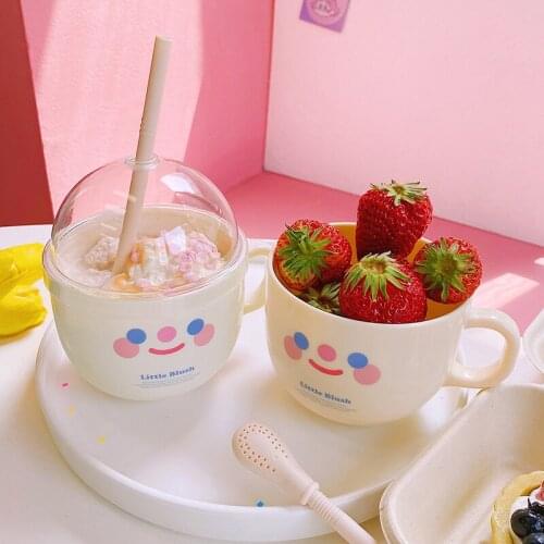 2021 Korea Creative Sippy Cup Plastic Mug Cute Smile Fruit Salad Cups And Mugs Breakfast Milk Bottle Kitchen Tableware Drinkware