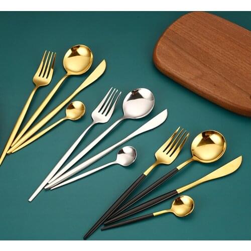 4Pcs/set Black Gold Cutlery Set Stainless Steel Fork Spoon Dinnerware Silverware Flatware Dinner Knife Fork Spoon For Kitchen