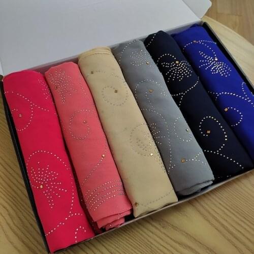 4pcs/pack Beautiful Party Hijabs Exquisite Rhinestone Chiffon Women Long Shawl Muslim Head scarf Best Gift For Mum Girl Friend