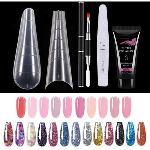 48pcs Nail Forms For Poly Nail Gel Kit For Nail Extension Quick Building Gel Nail Art Brush For Uv Extension Gel Set