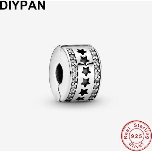 925 Sterling Silver Row of Stars Clip Charm Fit Original Pandora Bracelet Charms Bead Silver DIY Jewelry Berloque